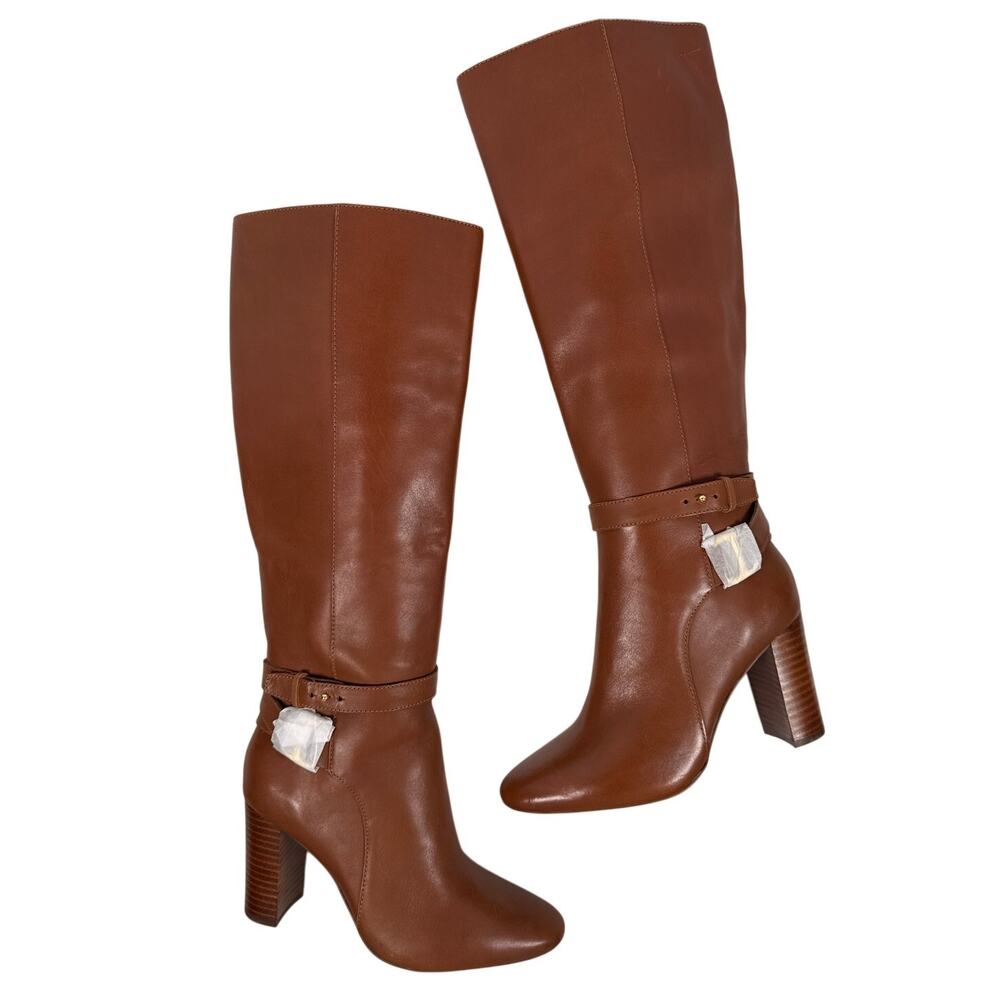 Lauren Ralph Lauren Makenna Knee High Boots Womens‎ 7 Tan Leather Inside Zip
